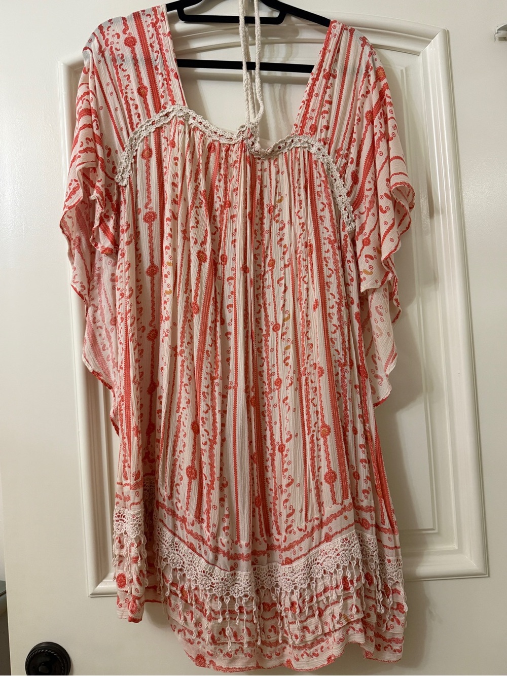 Free People Coral and Cream Backless Boho Mini Dress
